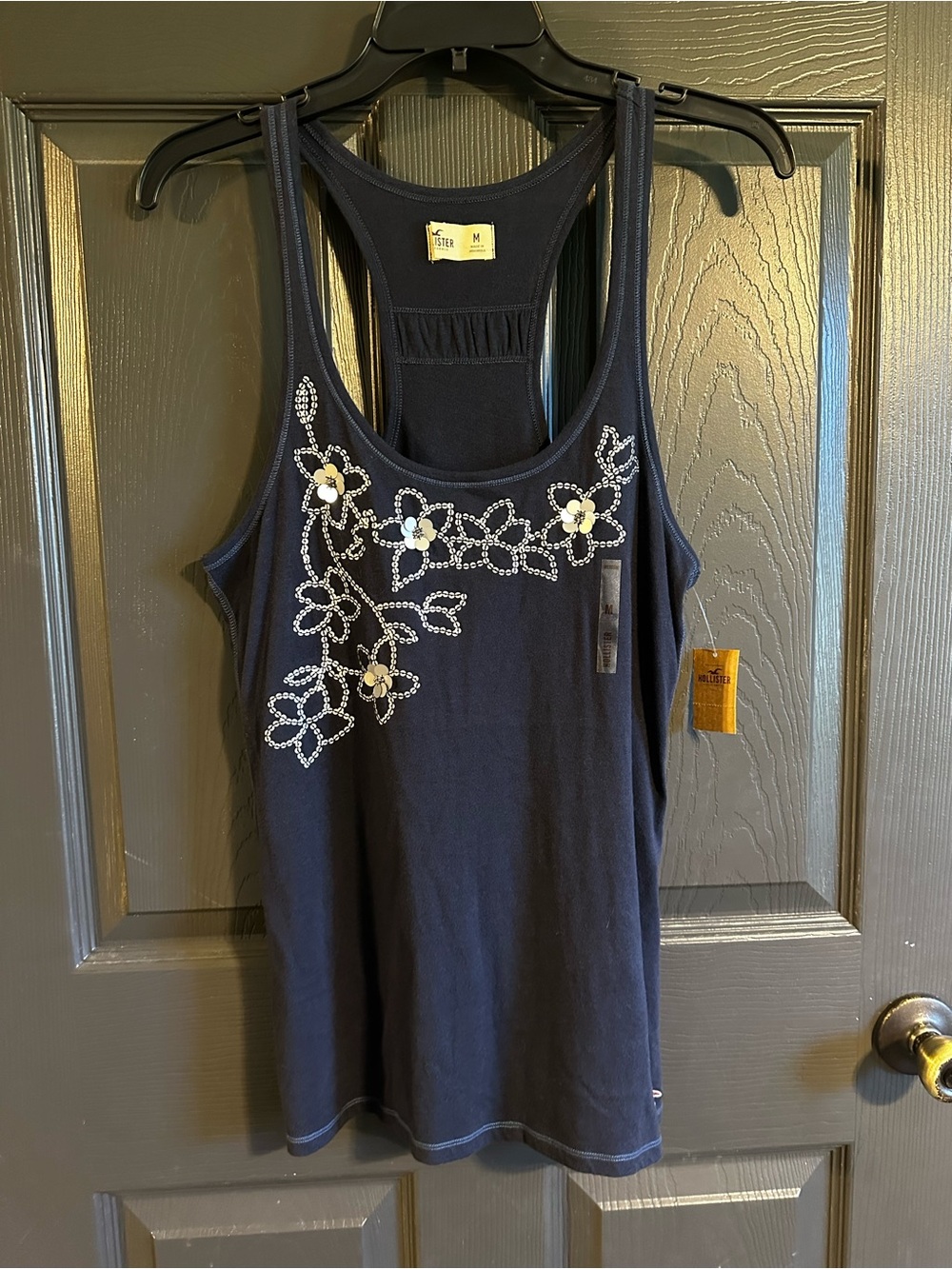 VINTAGE NWT Y2K Hollister Navy Floral Embellished Tank Top